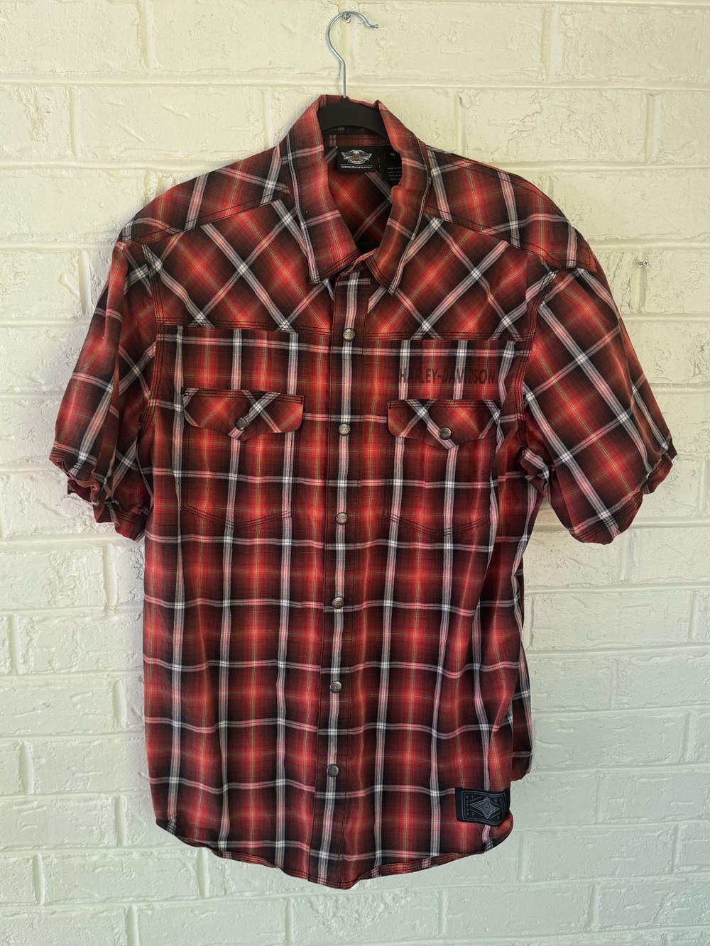 Harley-Davidson Red Plaid Short-Sleeve Men's Button down Shirt